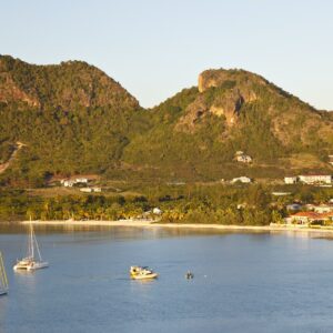 Caribbean Bay With Boats And Hills, Antigua