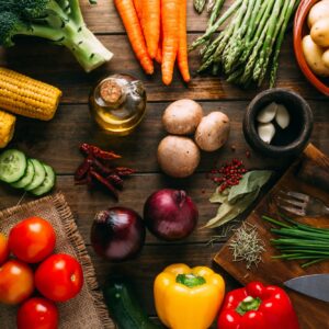 Cooking ingredients and utensils on table